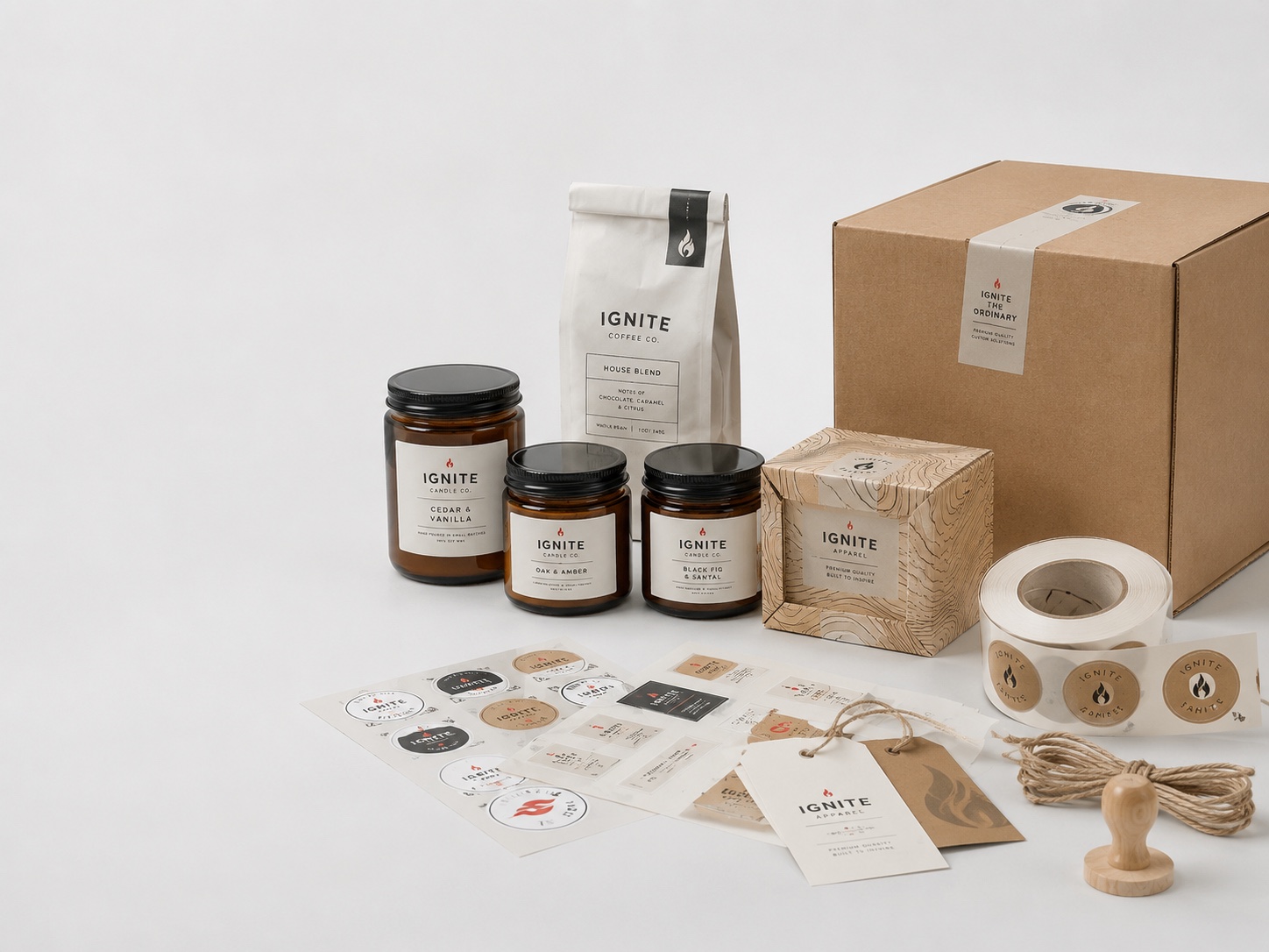 Custom product labels, stickers, hang tags and branded retail packaging